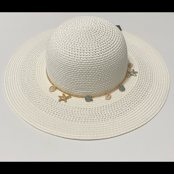 Madd Hatter Accessories - Madd Hatter Ivory White Sun Hat with Decorative Chain and Charms